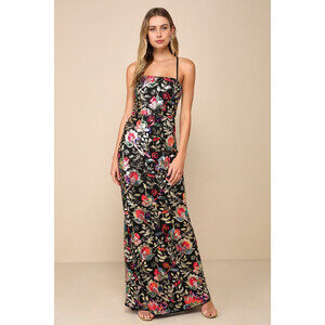 Lulus It's Glow Time Black Multi Sequin Lace-up Mermaid Maxi Dress - Size XS